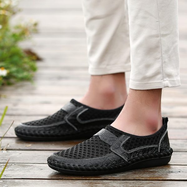586485438 Breathable Mesh Shoes Italy Loafers Mens Casual Shoes Genuine Leather Slip On Brand Shoes Man
