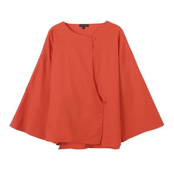 Flax flowing slanted collar long sleeved shirt