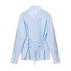 586484898 Bow tie tied striped long sleeved shirt