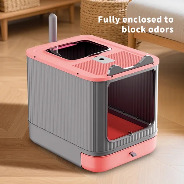a36b2f6e-8c8d-4e9f-9753-6227bd0eacae.jpg Elevated Leak Proof Elf Pink Cat Litter Box, Made Of Sturdy And Durable Materials, Also Suitable For Multi Cat Households