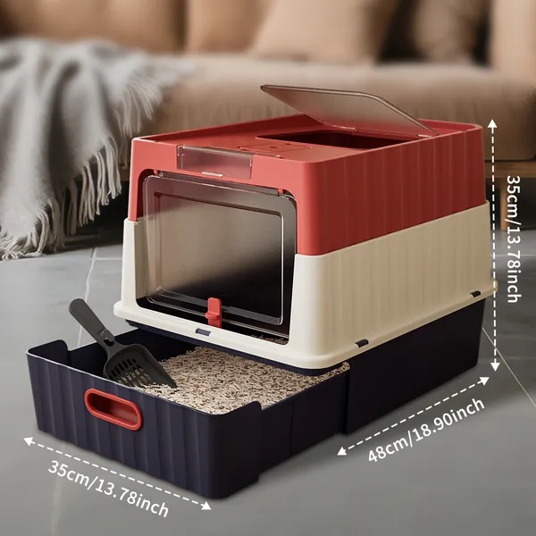 ba9d7de5-06fa-438c-b27a-369c476ebd23.jpg Simple Drawer Style Red Cat Litter Box, Humanized Design, Does Not Occupy Household Storage Space