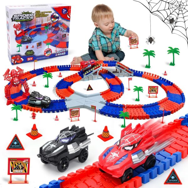 d15e355b-7635-4b5b-806a-d2d93e1f558f.jpg Spider-Themed Flexible Track Toy Set Includes Black And Red Spider Cars,Pickup Only