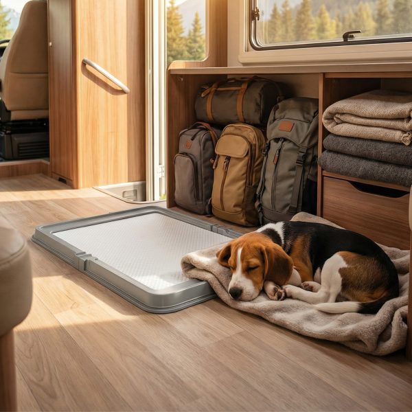 d8edaf8e-c71c-483b-9c13-7ee9e885e077.jpg Pee Pad Holder Foldable Dog Litter Box with 3 Disposable Pads, 33.9" x 24.4", Gray