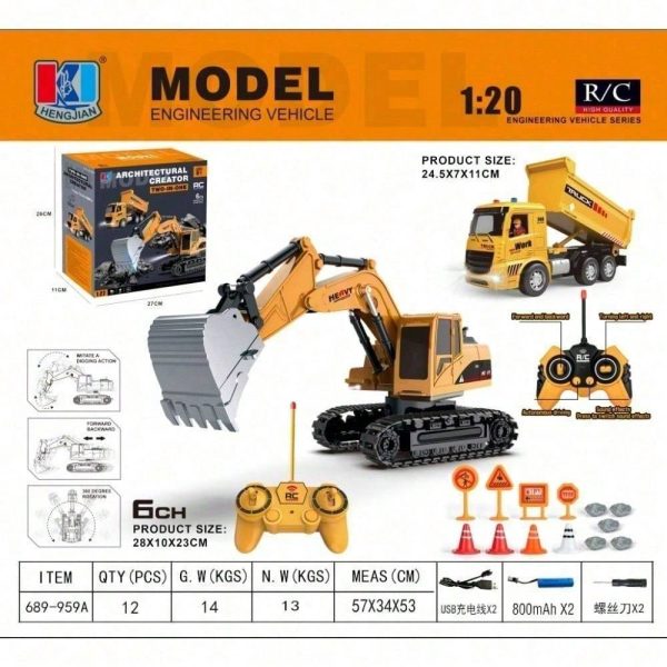 db51ca9a-3748-4bdb-a929-97613040725b.jpg RC Dump Truck And Excavator Set, 2 In 1 Remote Control Construction Vehicles With Realistic Sounds And Lights, Perfect Holiday Gift, Toy Cars, Outside Toys, Carro Control Remoto, Remote Control Toys