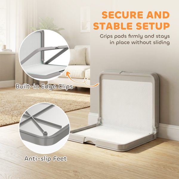 f5e1d05a-4662-482d-96a2-c4fea73d1e32.jpg Pee Pad Holder Foldable Dog Litter Box with 3 Disposable Pads, 33.9" x 24.4", Gray