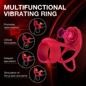 f9f4a9e6-e89f-46fc-8918-64c25d196500.jpg 3 In 1 Rose Sperm Locking Ring Vibrator, Dual Motor Design And 10 Vibration Modes, Remote Control Penis Trainer, Adult Couple Sex Toys