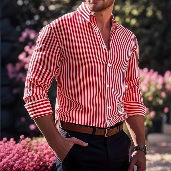 fa3fae11-a1db-464e-a1da-b19e1d92acc1.jpg Ins Stripe Printed Long Sleeve Shirt Men Fashion Casual Lapel Button Top Clothing